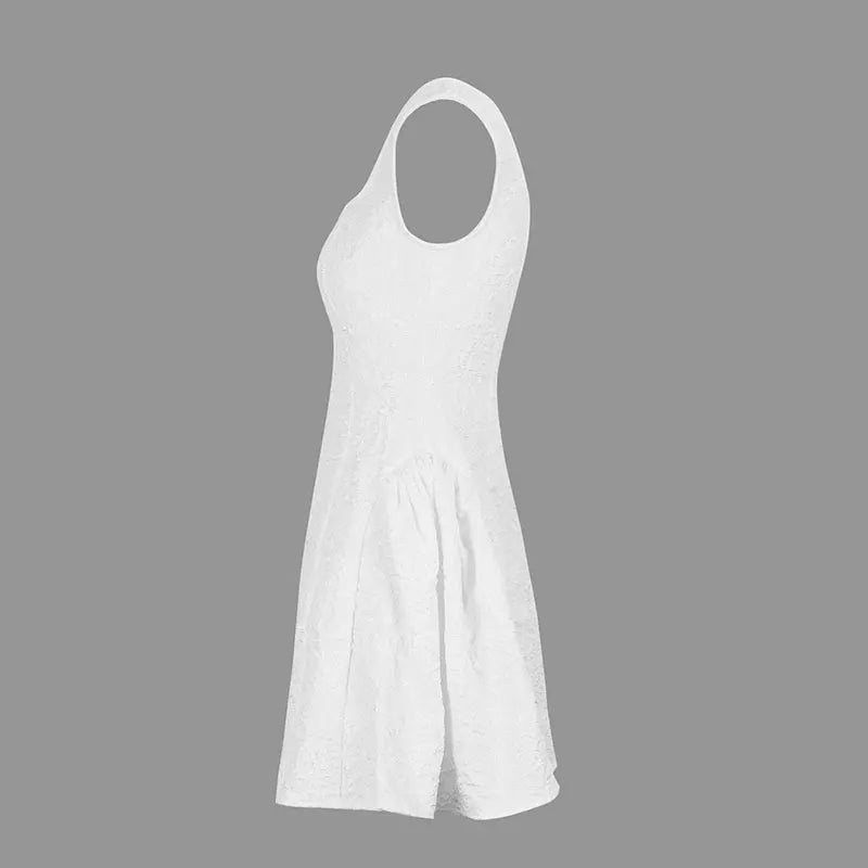 White Mini Waist clinching square neck A Line