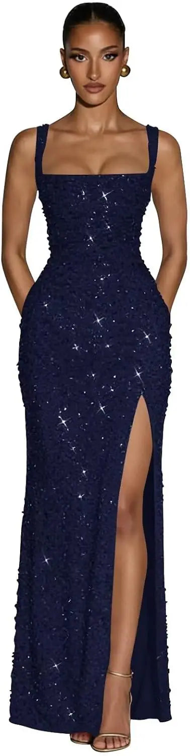Eightale Sequin Prom Dress for Women Sparkly Mermaid Long Backless Formal Evening Party Gown with Slit