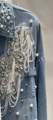 Crystal tassel embellished Denim Shirts