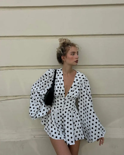 Fashion Polka Dot Pleated Mini Dress