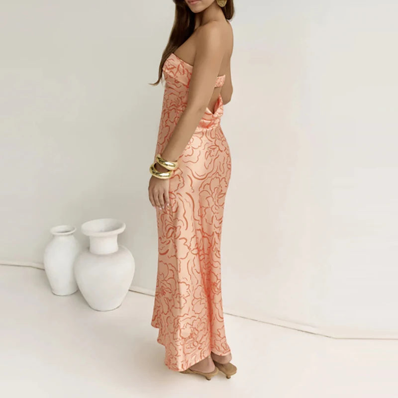 Floral Print backless vacation dress