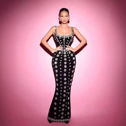 Designer Party Gown with Crystal Flower