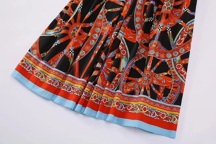 Seifrmann Casual printed cotton suspender dress square neck sleeveless waist long dress 026 autumn women's new style - Shellss