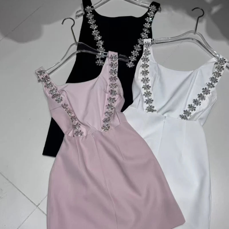 Heavy Industry Nail Drill Backless Camisole Dress for Women 2026 Summer Fashionable French Temperament Bag Buttocks Black Dress