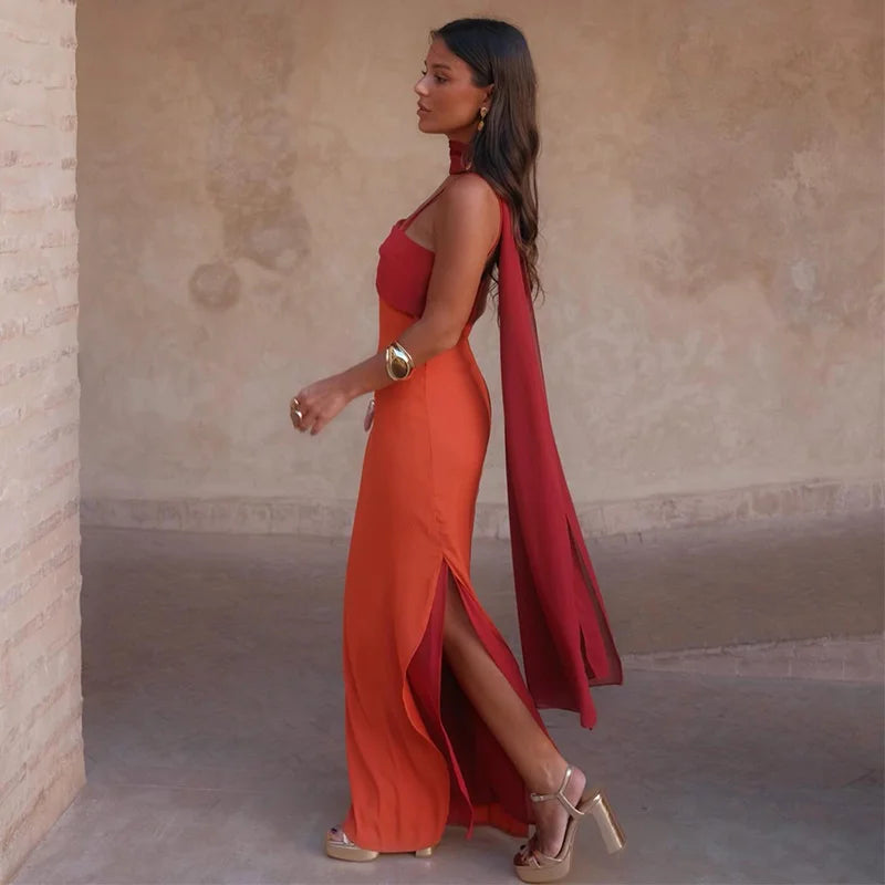 Orange summer dress with scarf