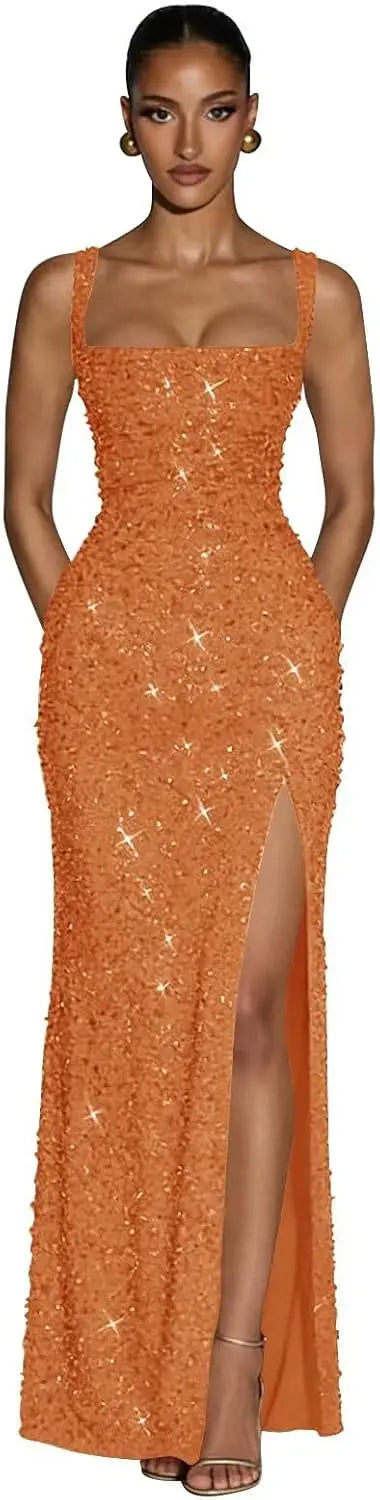 Eightale Sequin Prom Dress for Women Sparkly Mermaid Long Backless Formal Evening Party Gown with Slit