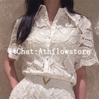 White Floral Embroidery Shirt