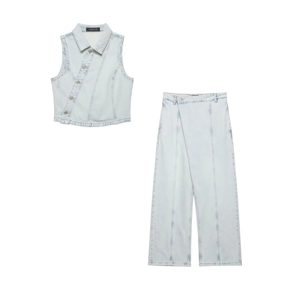 Fashionable Denim Vest And Pants Set Low Waist Long Pants Short Style Spring Season Chinese Brand Women's Clothing Ensemble