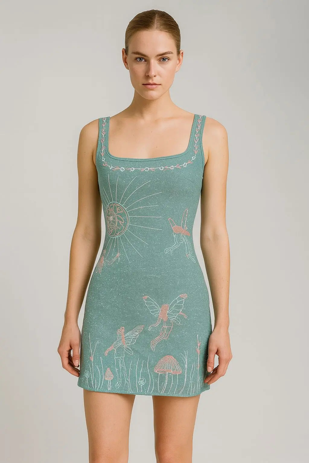 Women Pearl Embroidery Printing Printed Butterfly Sun Small Slit Short Dress Elegant Fashionable Sexy Suitable For Parties Dress
