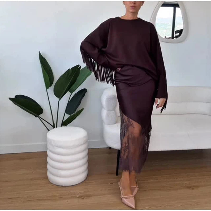 Brown Lace Long Skirts