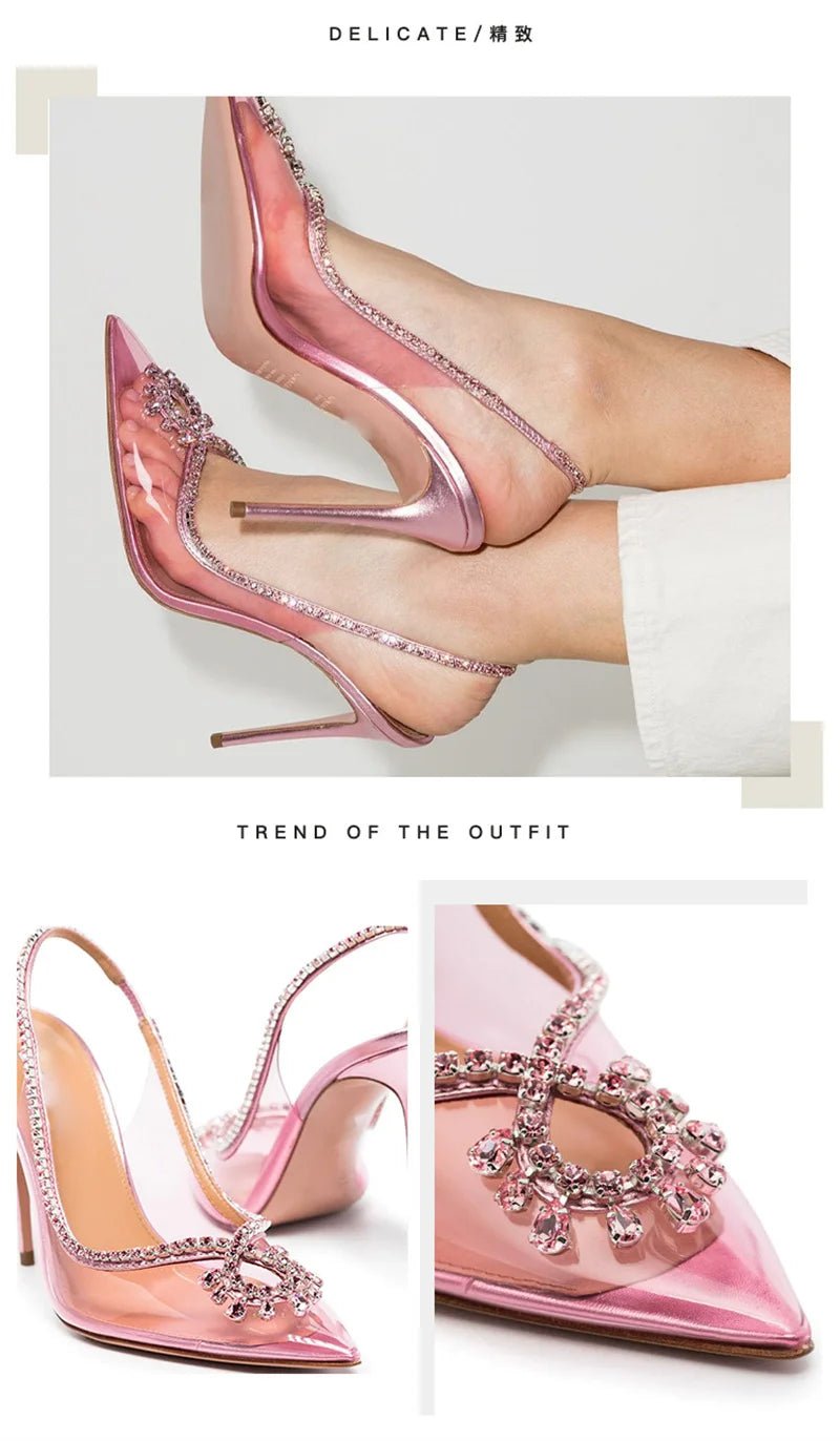 Pink Clear designer rhinestone heels