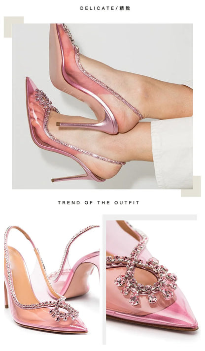 Pink Clear designer rhinestone heels