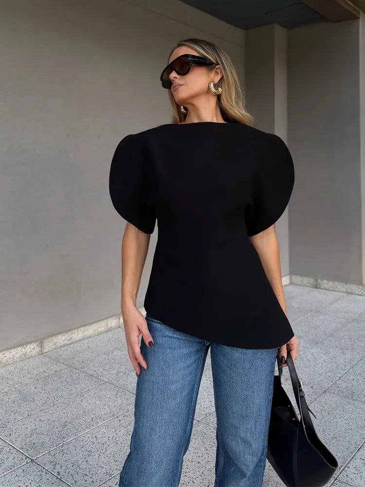 Elegant Puff Sleeve Blouse Asymmetrical