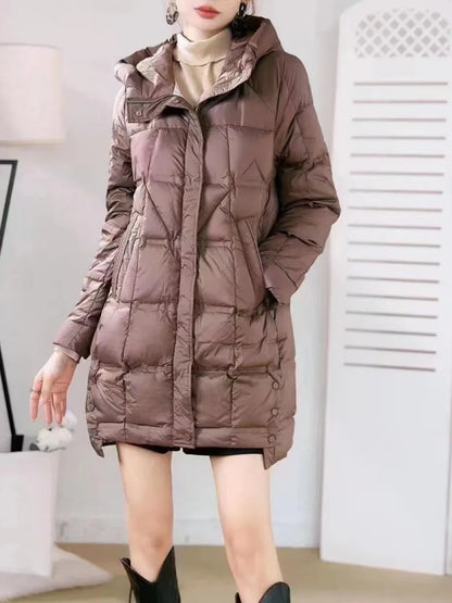 New Arrivals Women Hooded X-long  White Duck Down Jacket