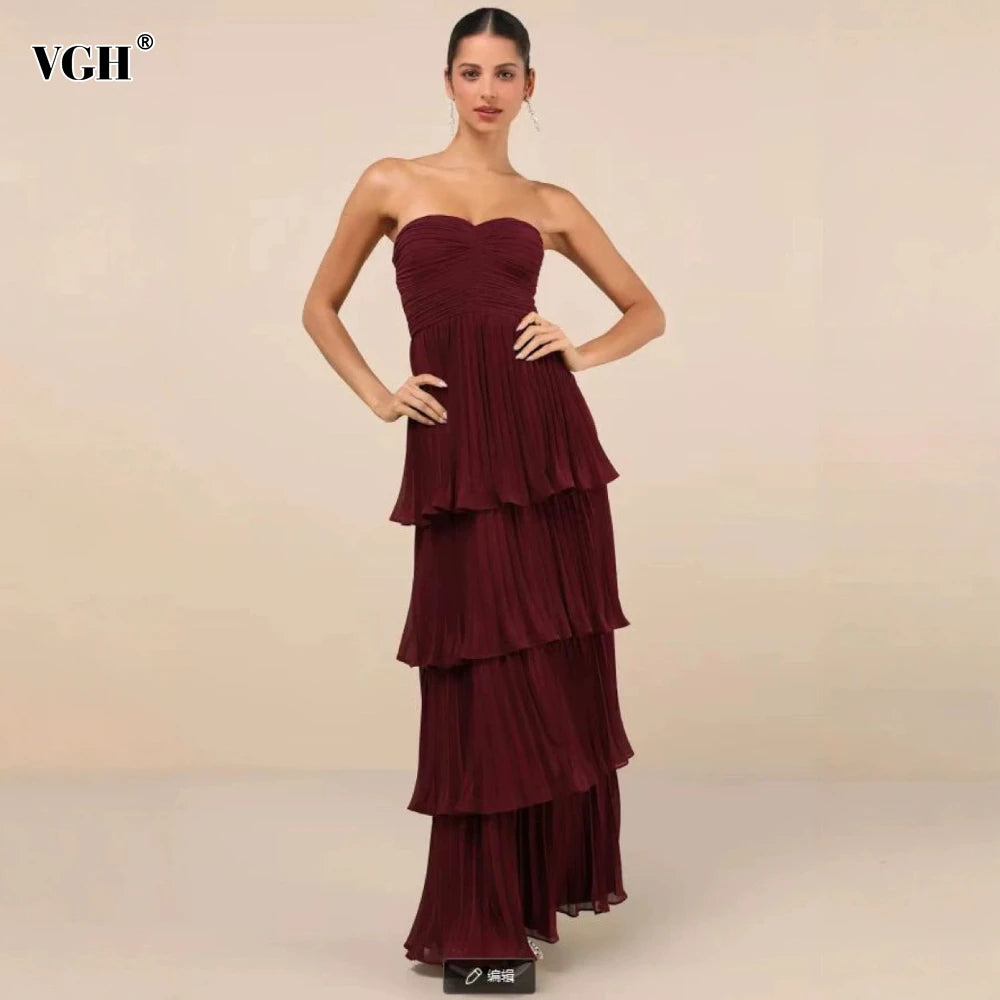 Long Layered  dress Strapless Sleeveless Backless Ruffles