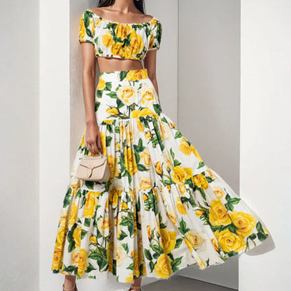 Summer Runway Yellow Rose Skirt set Dolce
