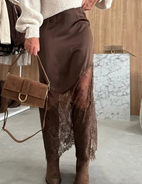 Brown Lace Long Skirts