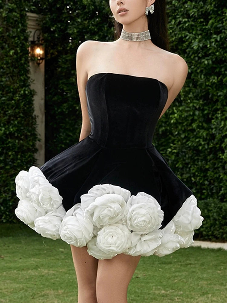 Gorgeous 3D Roses Strapless Party Dress