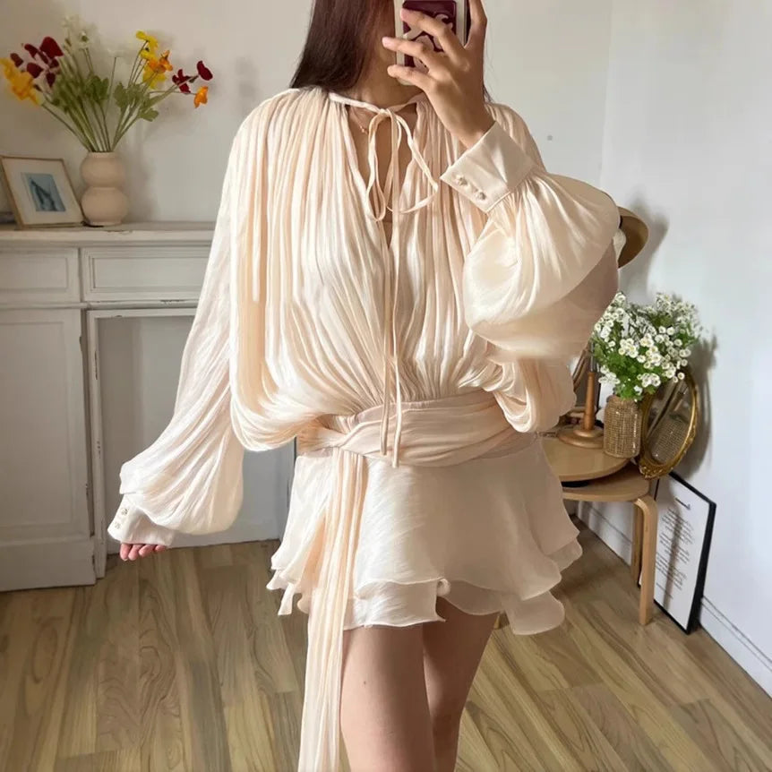 Beige MIni Skirt set yellow trends