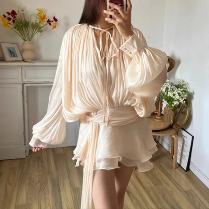 Beige MIni Skirt set yellow trends