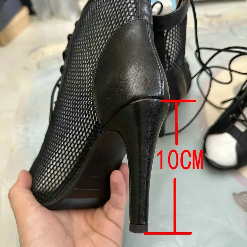 New Sexy High Heels Hollow Mesh Sandals Summer Fashion Trend Comfort Peep Toe Boots Stilettos Jazz Dance Female Shoes Plus Size