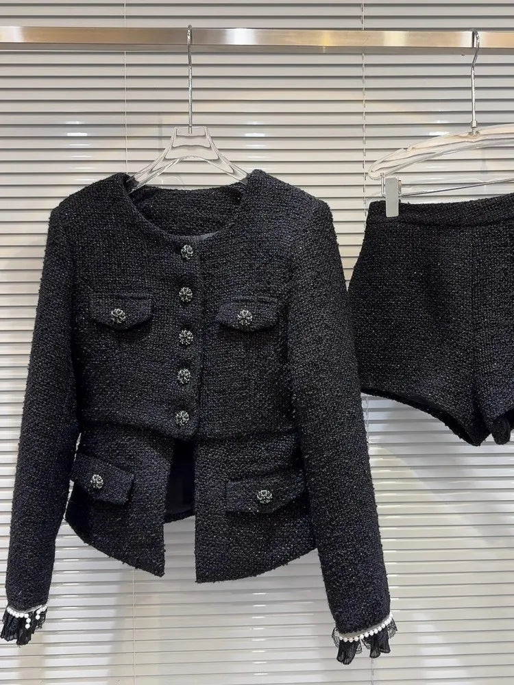 Elegant tweed Jacket & shorts Two Piece