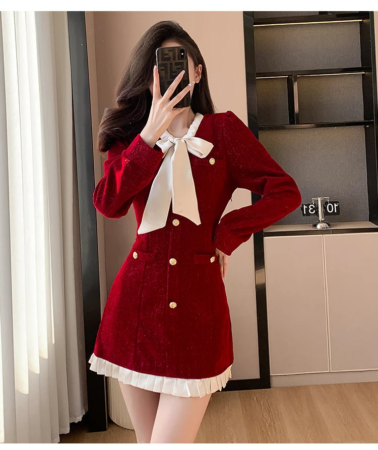 Luxury Burgandy red Velvet Dress