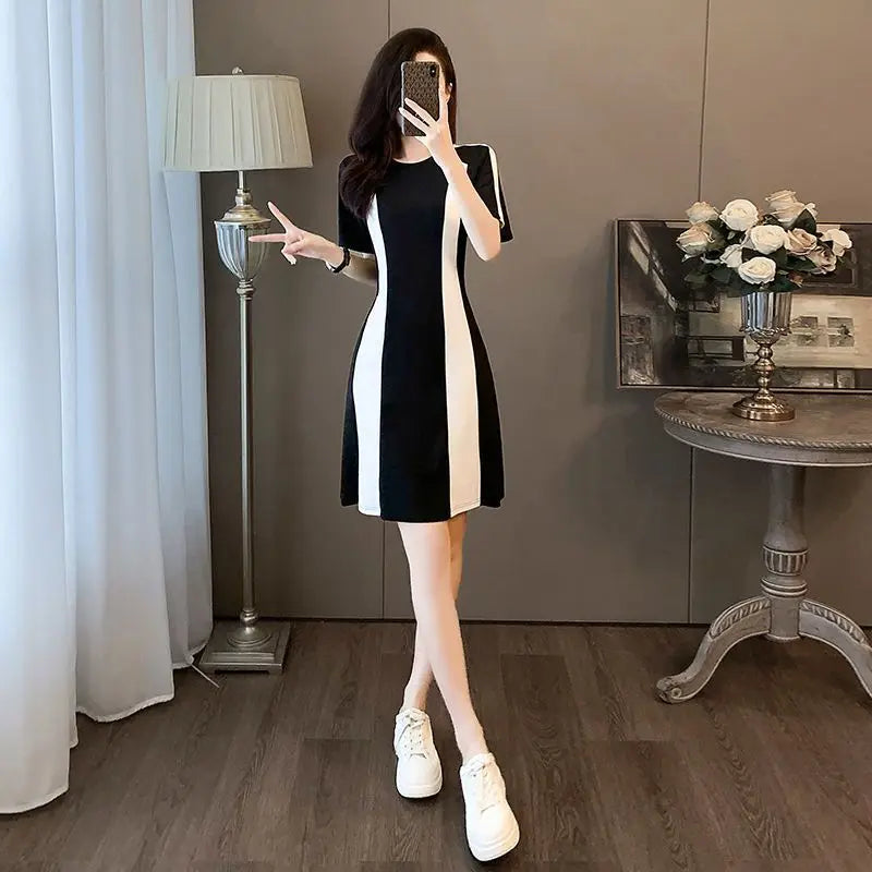 French Fashion Black White Dress Old Money Quiet luxury Mini - Shellss