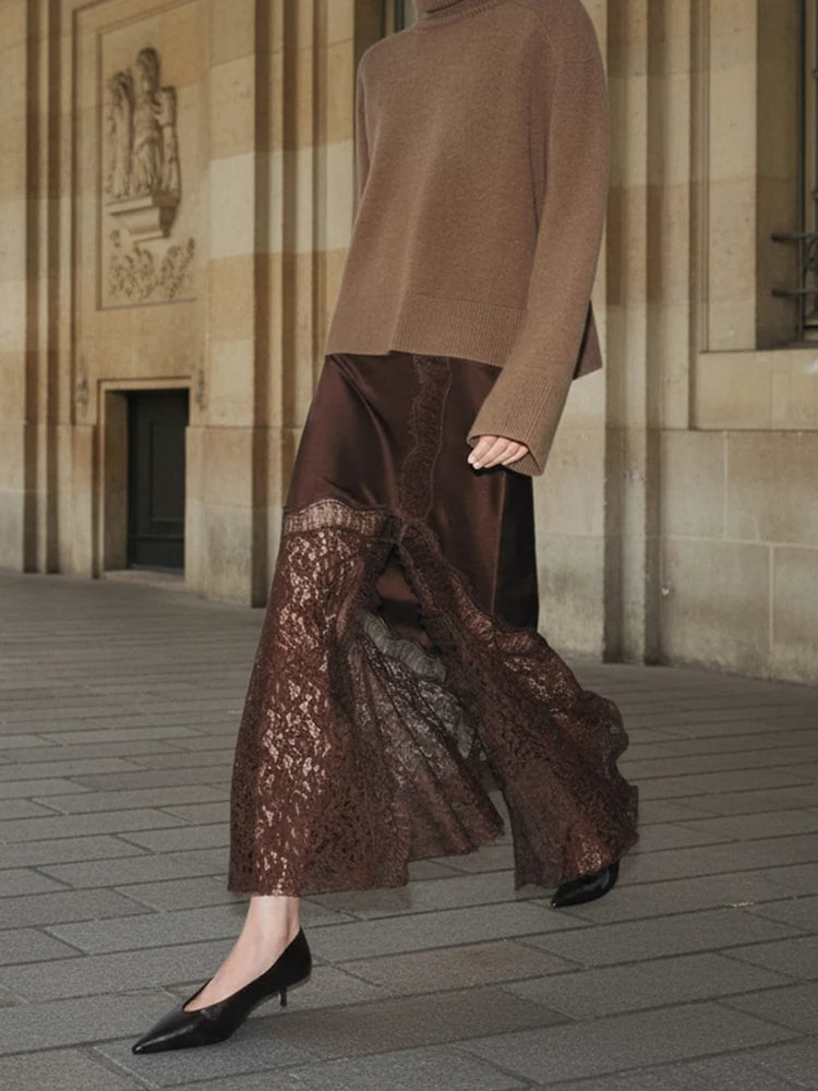 Brown Lace Long Skirts