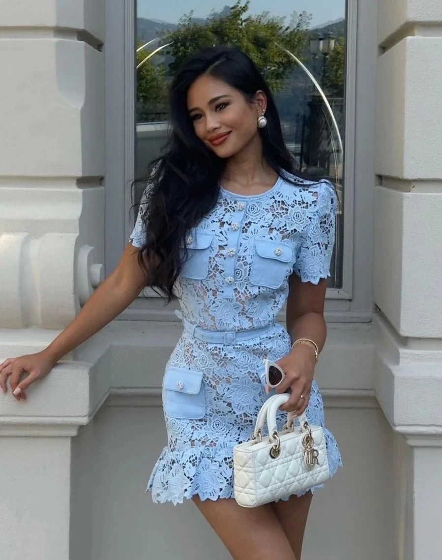 Blue Lace Runway Bodycon clio