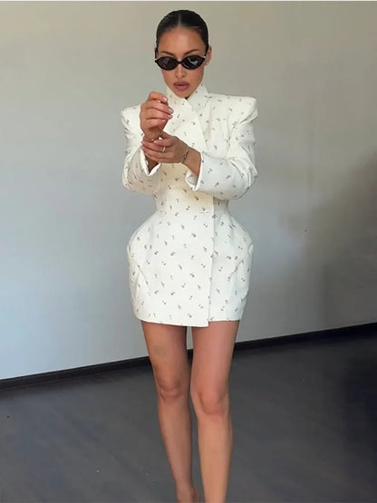 White Waist Cinching Floral dress