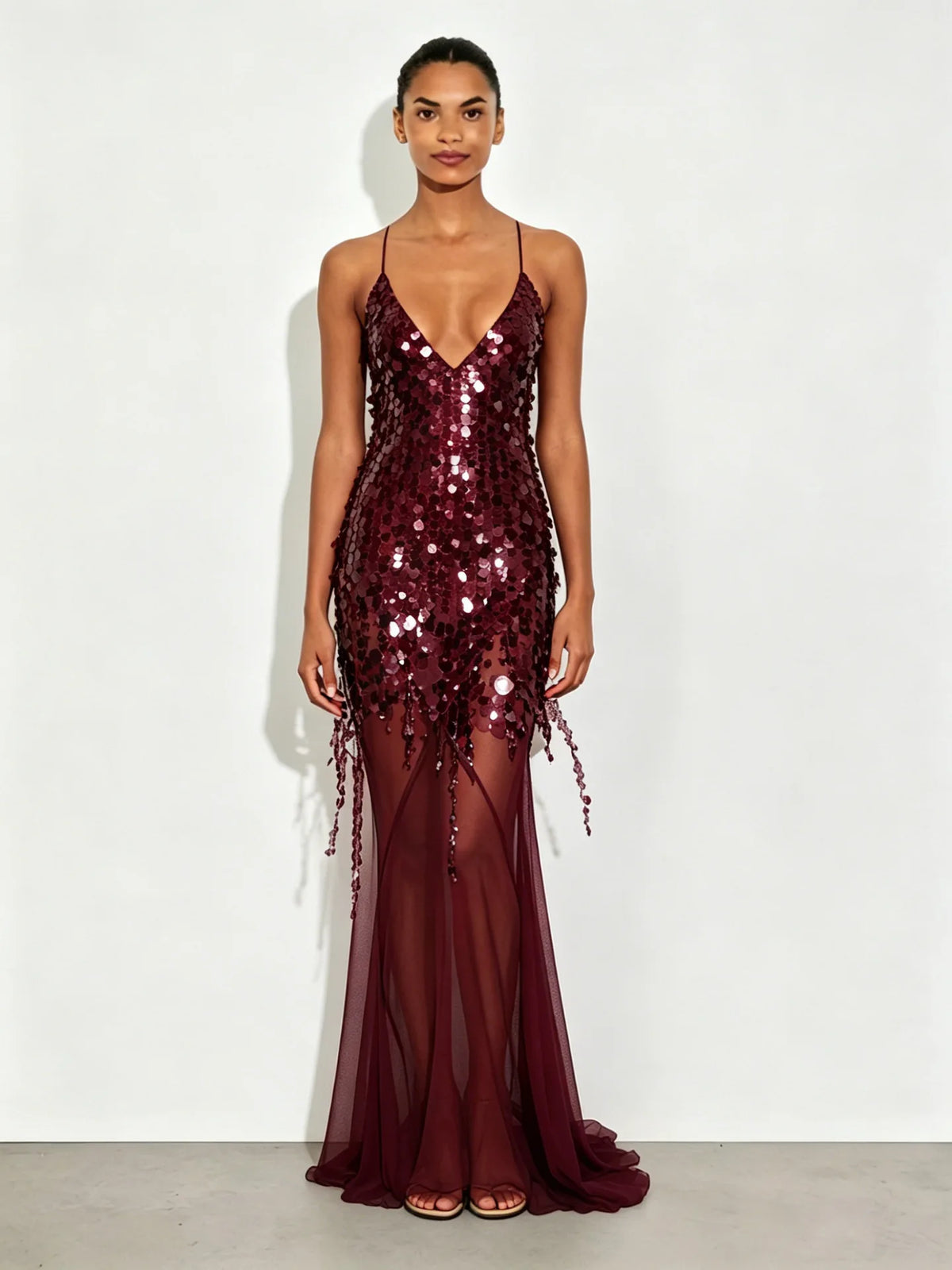 New Summer Sequins Patchwork Mesh Slim Long Dress Women Casual Vacation Dress Sexy Suspender V Neck Backless Evening Dress