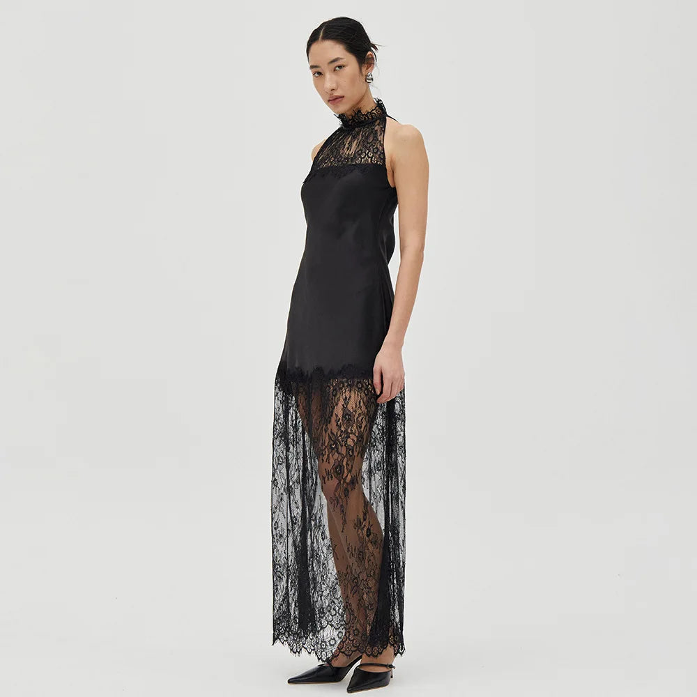 Satin lace long dress
