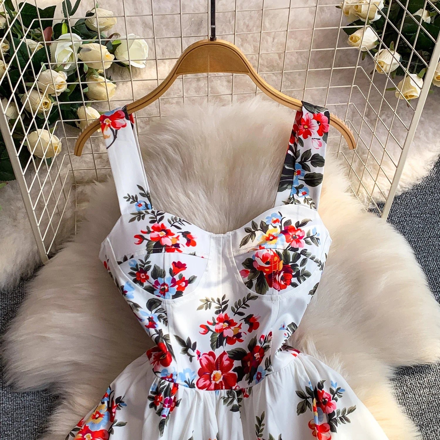 Retro Print Strapless Tube Dress Women's Summer Slimming A-Line Long Dress Court Style with Chest Pad Comfortable Breathable