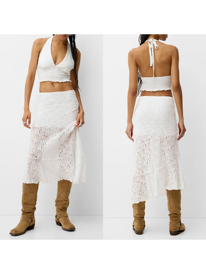 Lace Skirt Elegant Low Waist Patchwork
