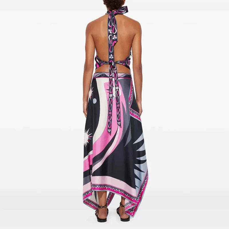 Satin Asymmetrical Skirt Set