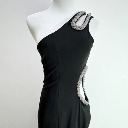 Diamond Design Party Dress Women Black Celebrity Evening Party Gowns