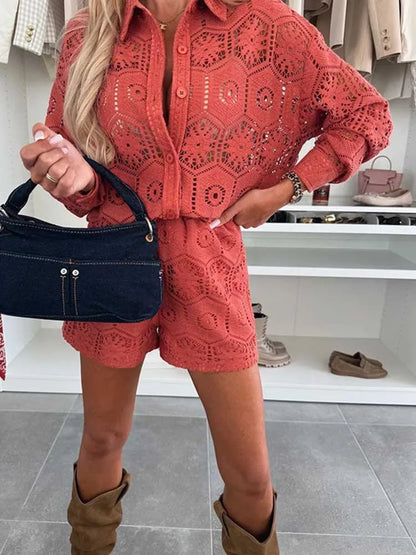 Lace net Shirt and Shorts Set