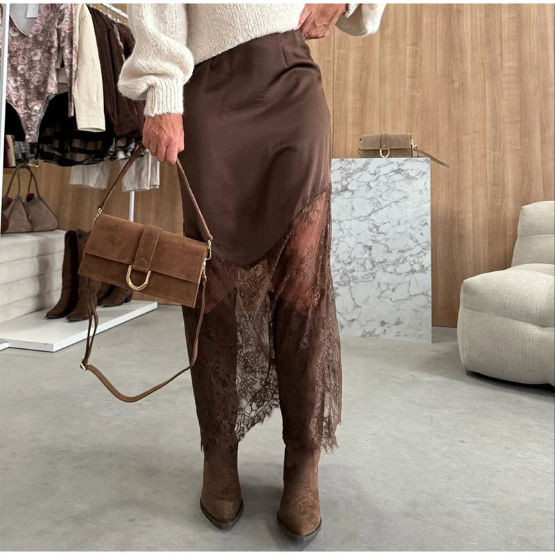 Brown Lace Long Skirts