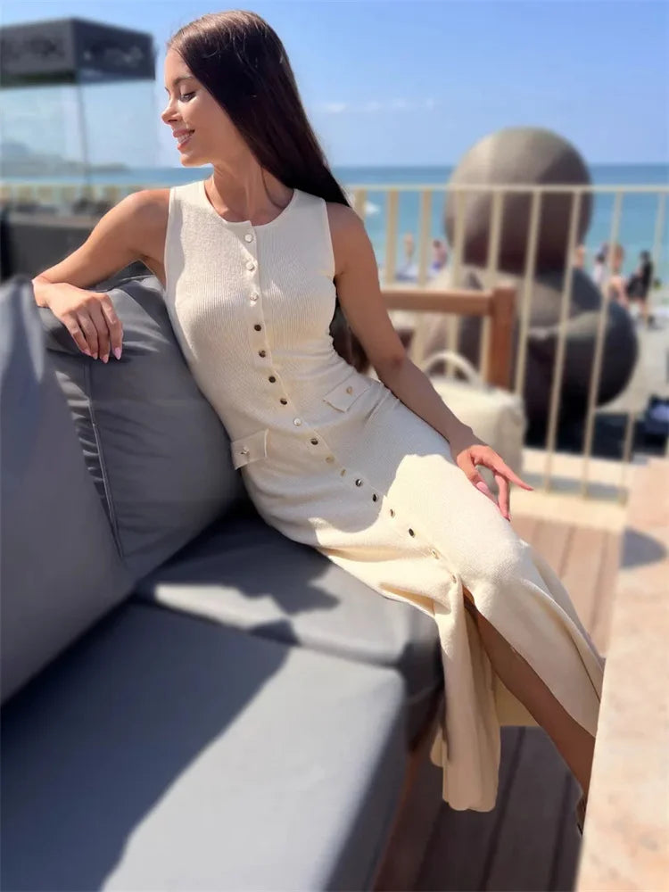 Long Buttoned Knit Dress