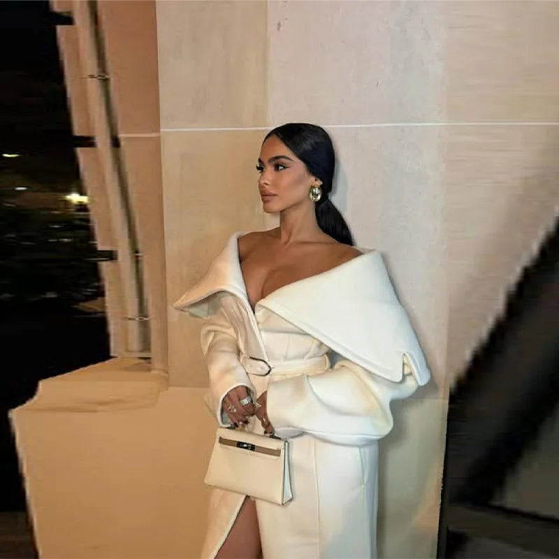 Stylish Elegant Woolen Coat Belted High-end