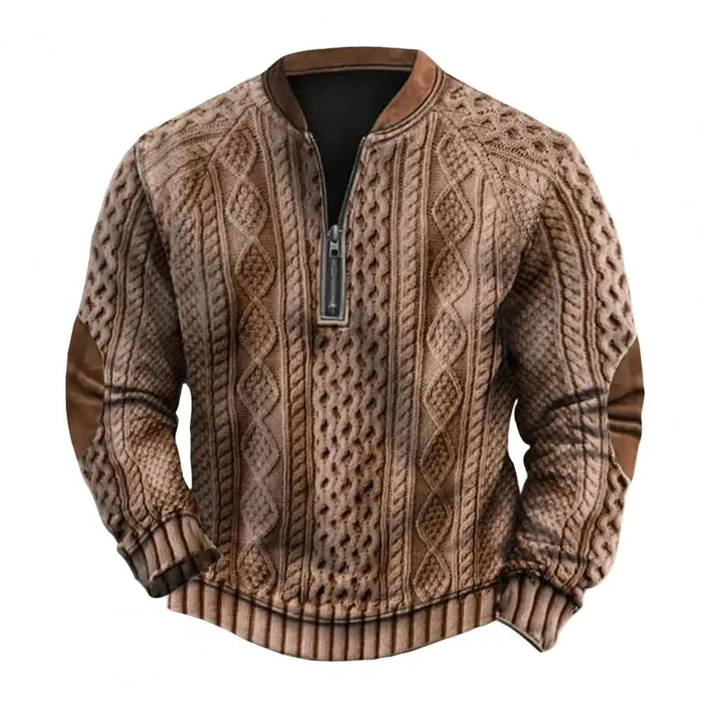 Long Sleeve Men Top Men's Rhombus Texture Patchwork