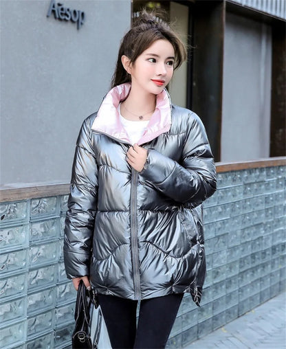 Winter Jacket Women Parkas Glossy Warm