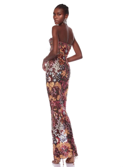 Sexy Strapless Floral Sequin Long Dress