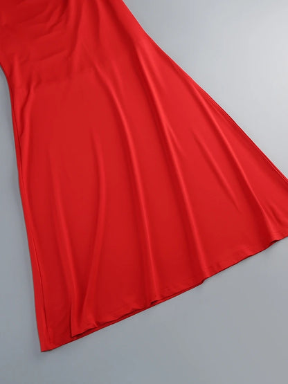 Women's Metal Flower Skirt Two Piece Set Sexy Slanted Neck Long Sleeves Top + Slim Long Skirt Suits Celebrity Party Cocktail