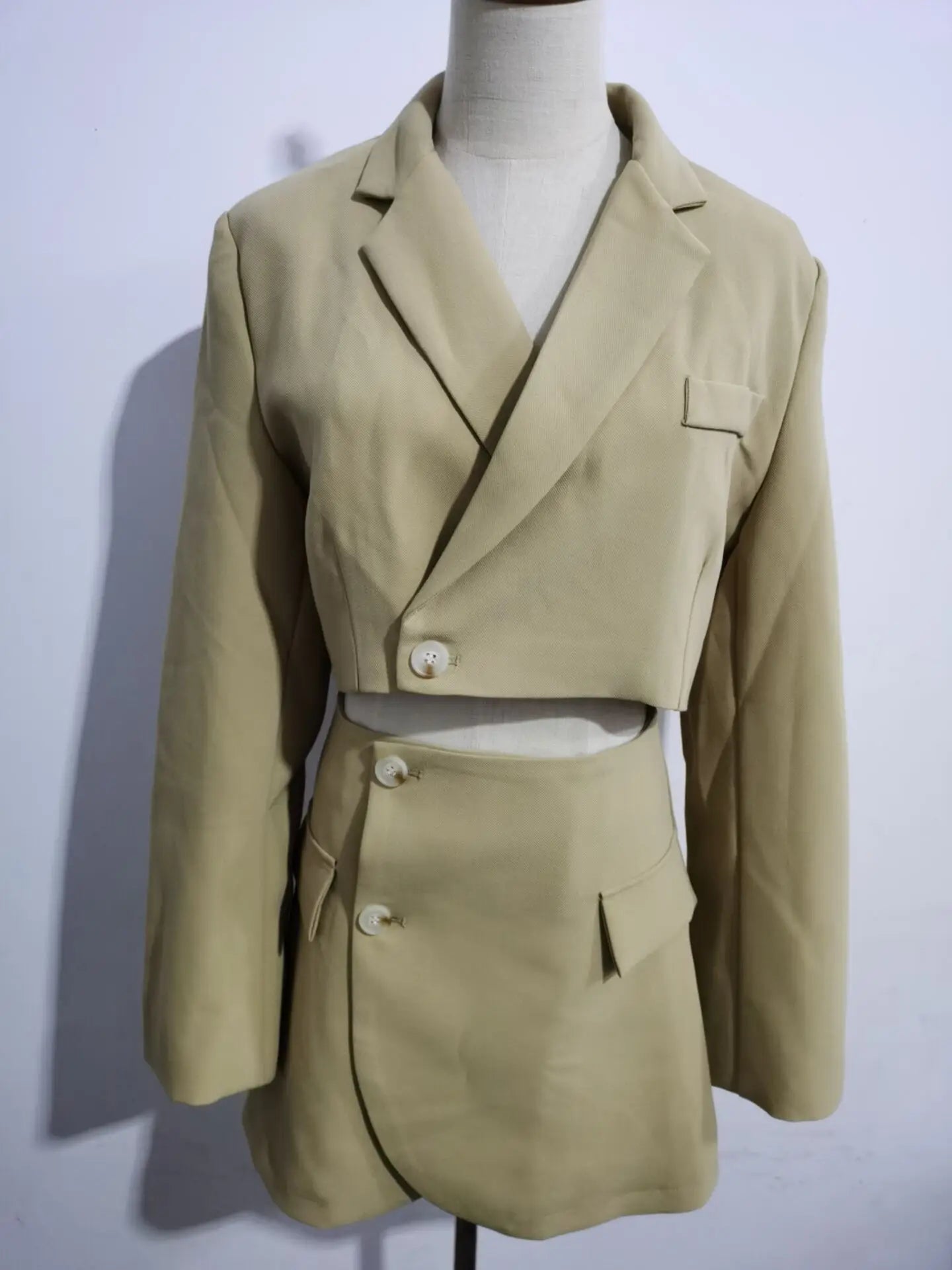 2 pieces 1 set Women One Button Short Blazer Cropped