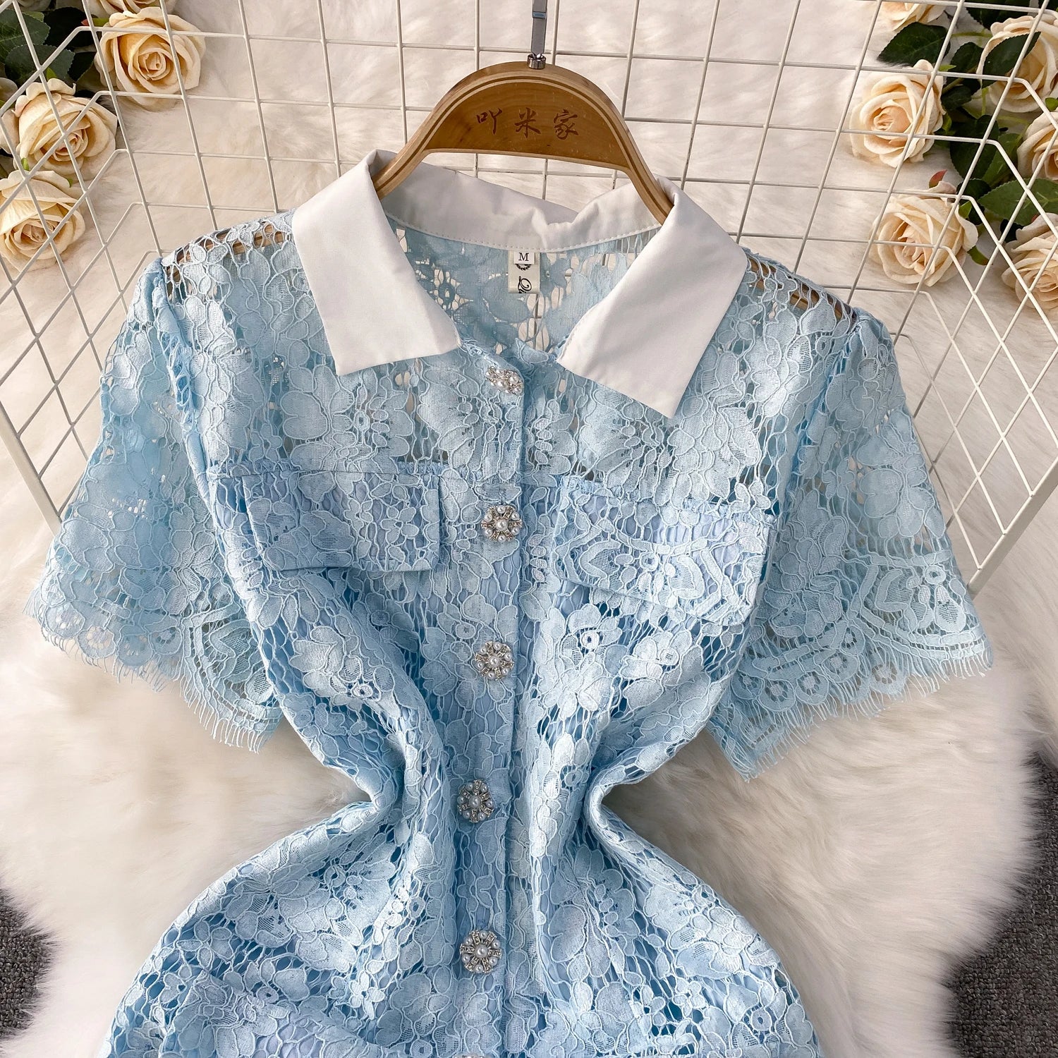 Selfportrait Buttons Diamonds Lace Dress