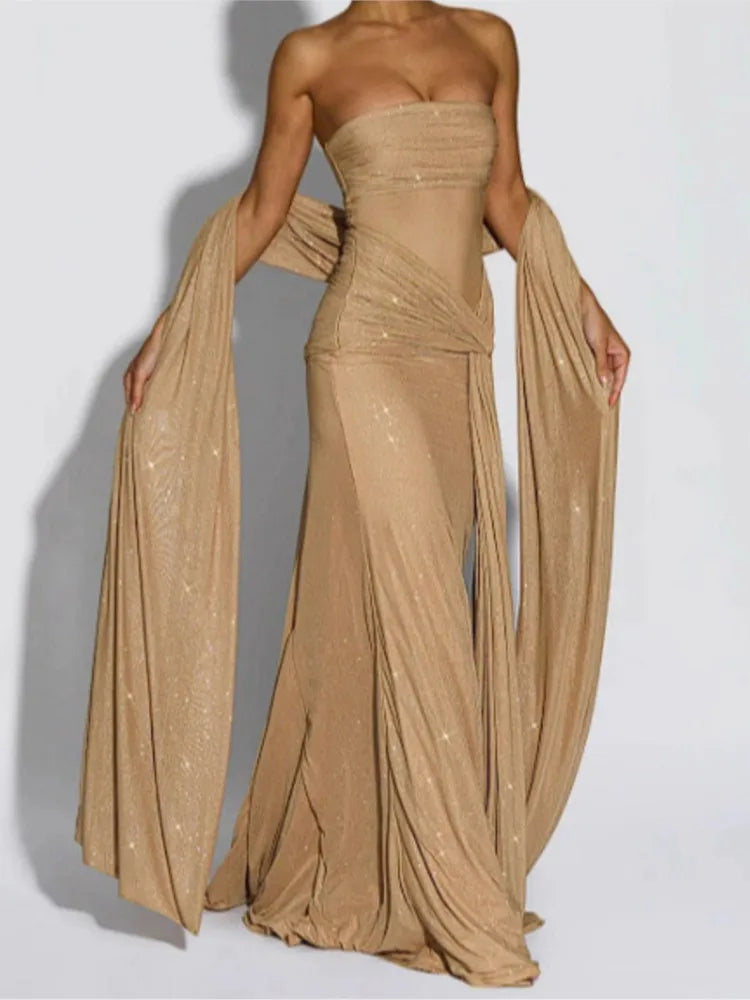 Women's New Elegant And Fashionable Irregular Sequins Bra Squint Long Skirt Autumn Sexy A-line Mid-waist Slim Long Skirt