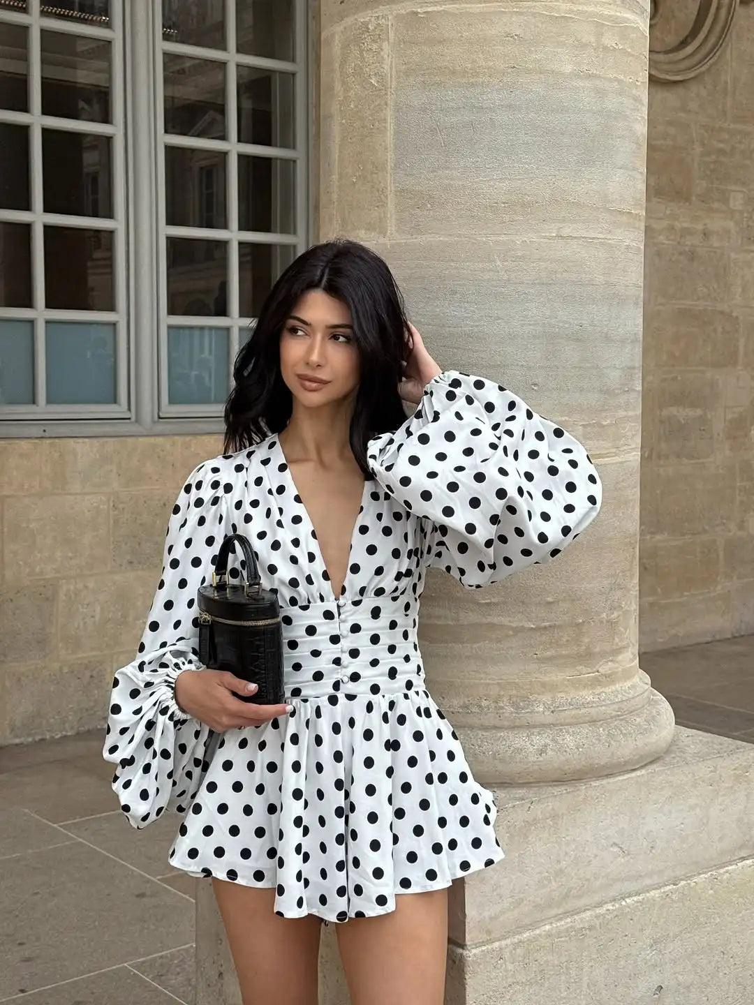 Fashion Polka Dot Pleated Mini Dress