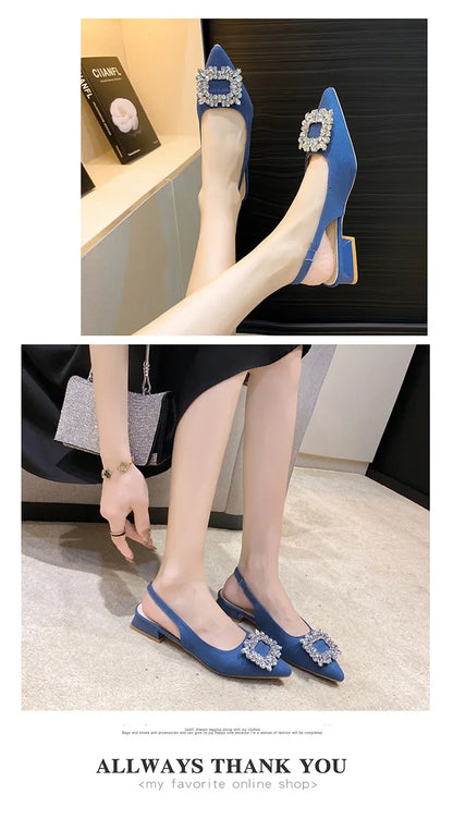 Rhinestone designer short heel shoes